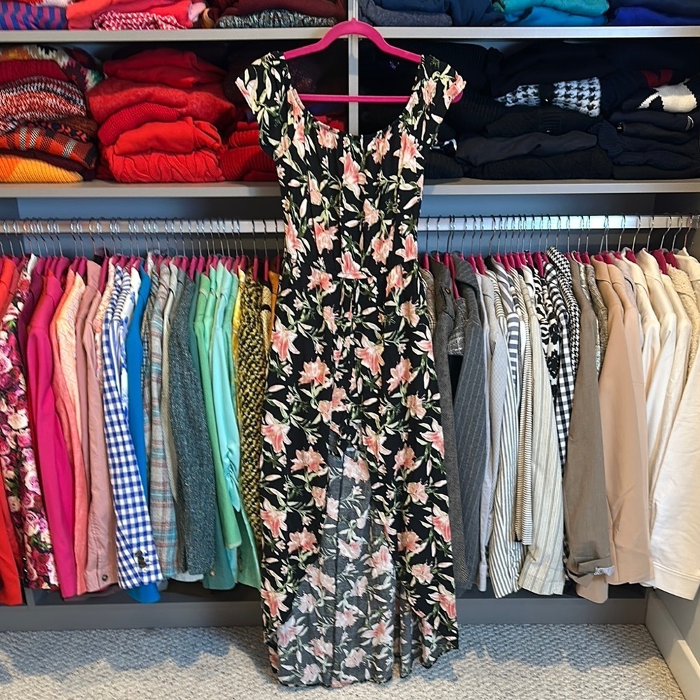 J for Justice black/pink floral elastic neckline hi low maxi romper size M